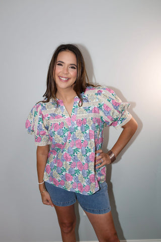 Petal & Lace Puff Sleeve Top