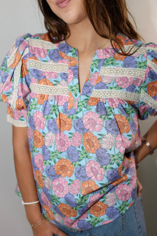 Petal & Lace Puff Sleeve Top