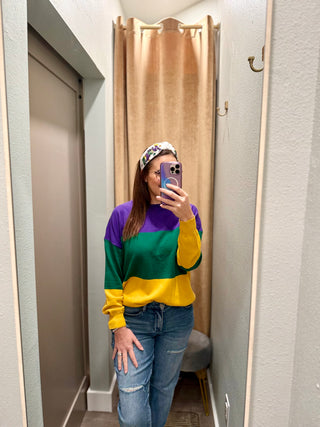 Mardi Gras Color Block Oversized Sweater