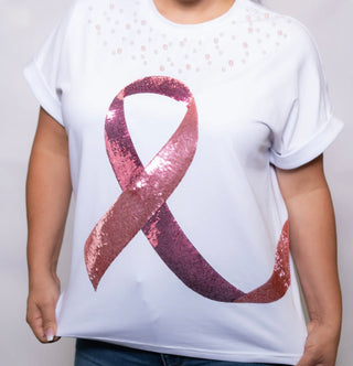 Ribbon & Pearls Breast Cancer Awareness Tee