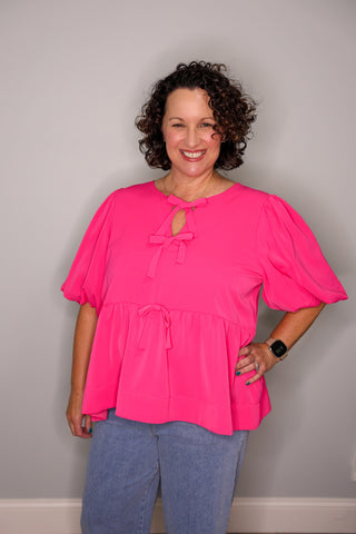 Hot Pink Bow Peplum