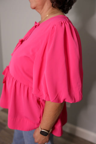 Hot Pink Bow Peplum