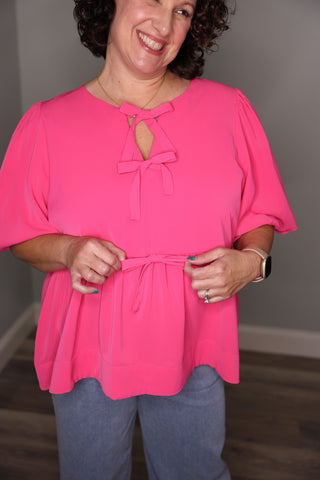Hot Pink Bow Peplum