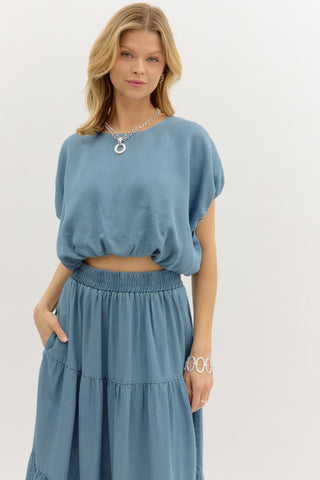 The “Harper” Denim Bubble Hem Top