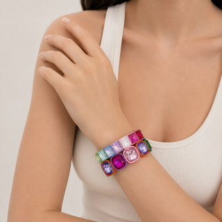 Rectangle Rainbow Crystal Stretch Bracelets
